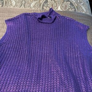 She & Sky purple metallic foil mock neck sleeveless sweater size large